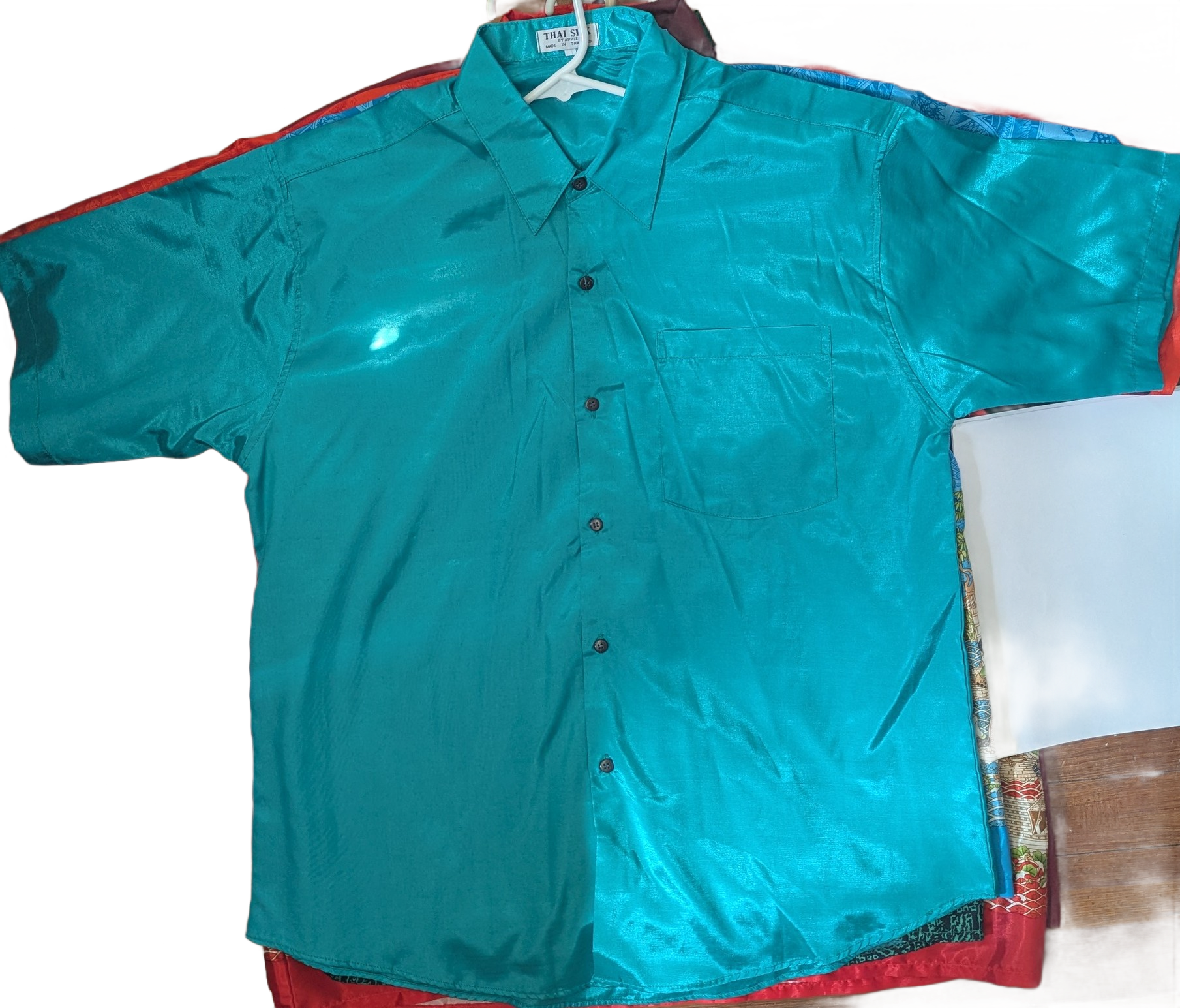 Thai Silk Shirt - Teal Short Sleeve