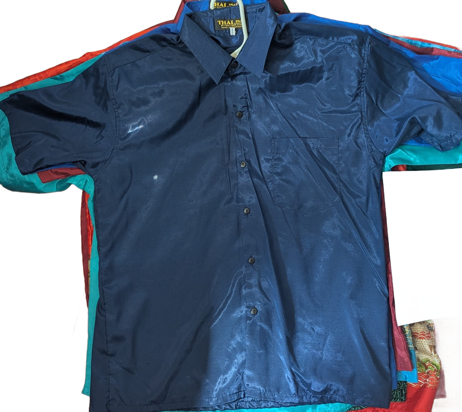 Navy Blue Thai Silk Short Sleeve Shirt – Hand Selected in Thailand