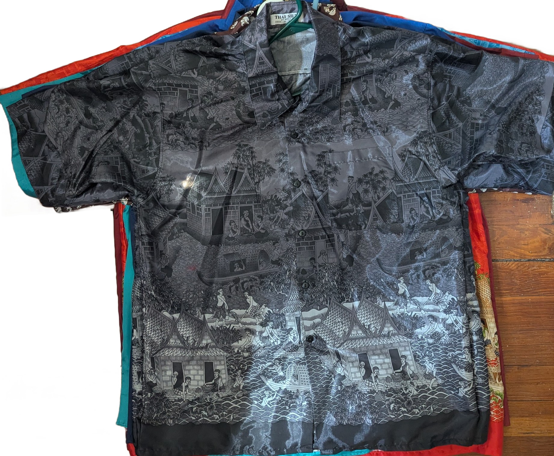 Thai Silk Village Scene Short Sleeve Shirt – Multiple Sizes