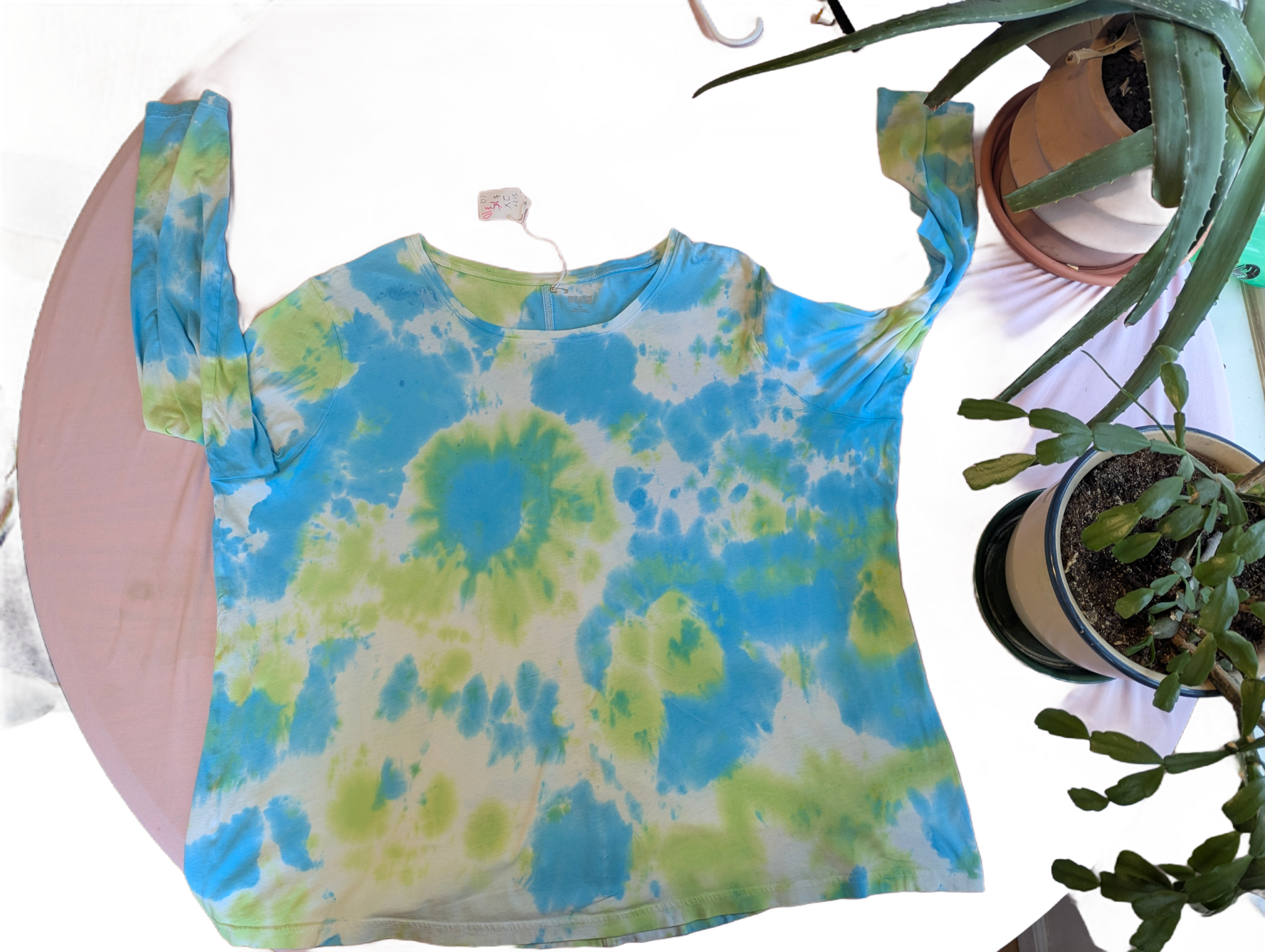 Blue & Green Splatter Tie-Dye Long Sleeve Tee