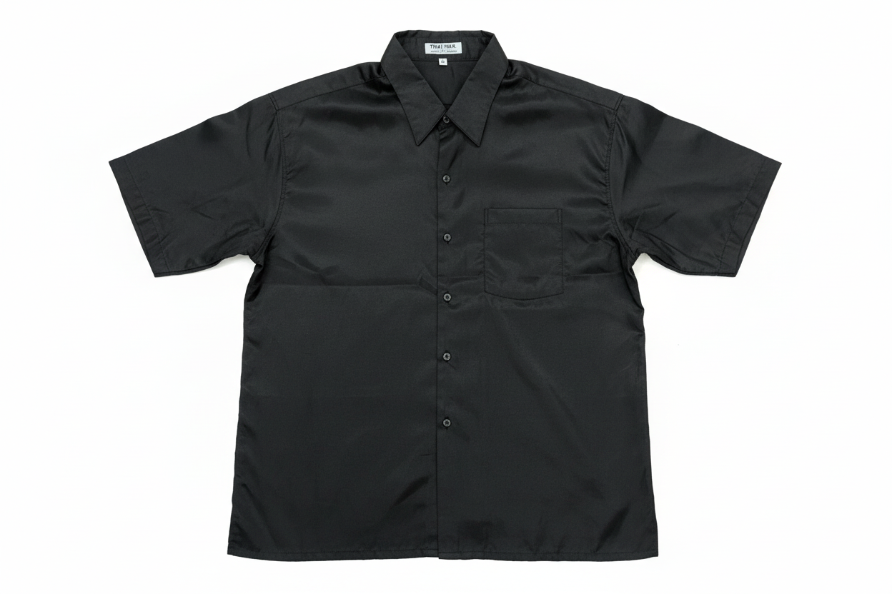 Thai Silk Shirt - Black Short Sleeve