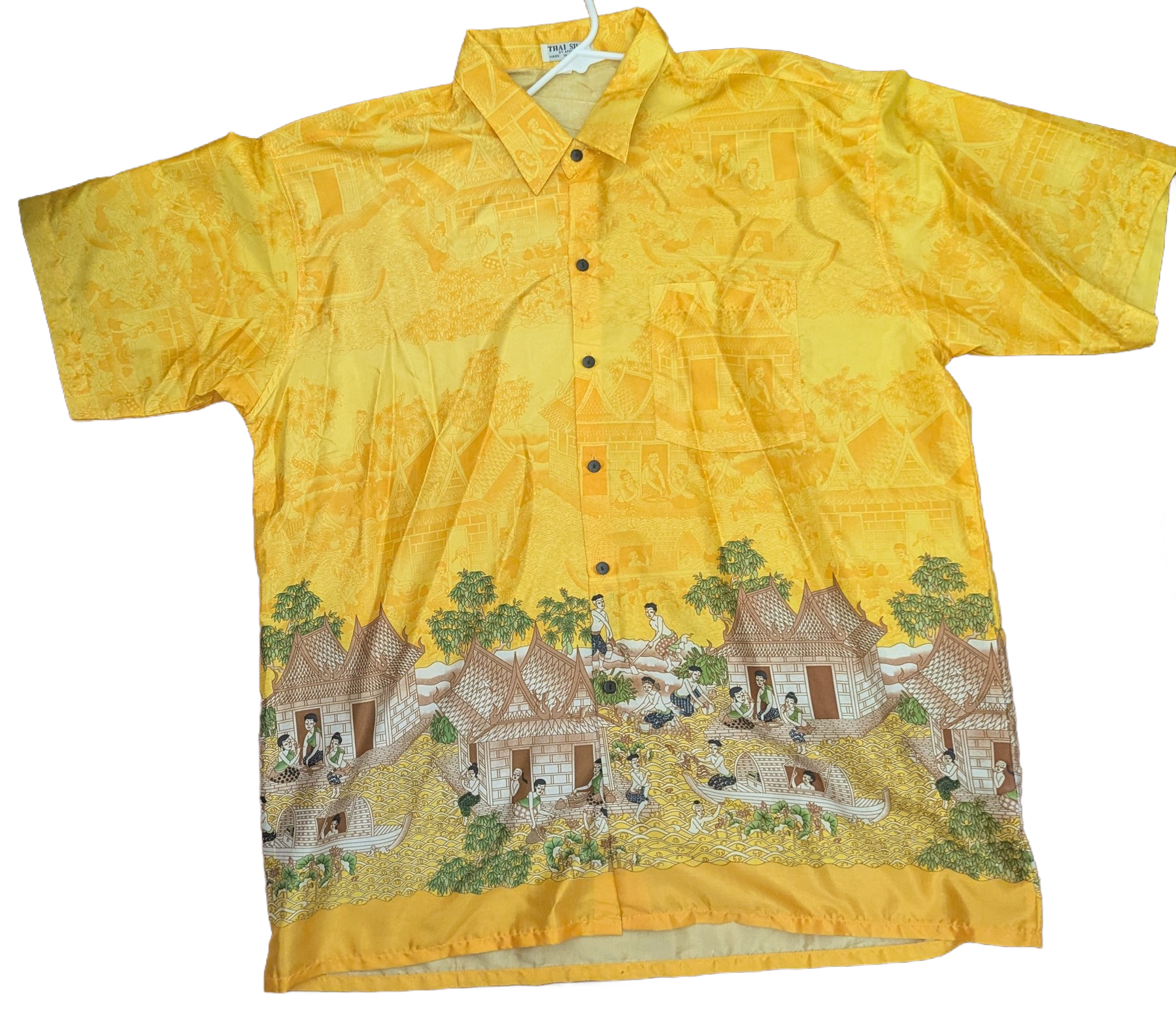 Yellow Thai Silk Village Scene Shirt – Hand Selected in Thailand