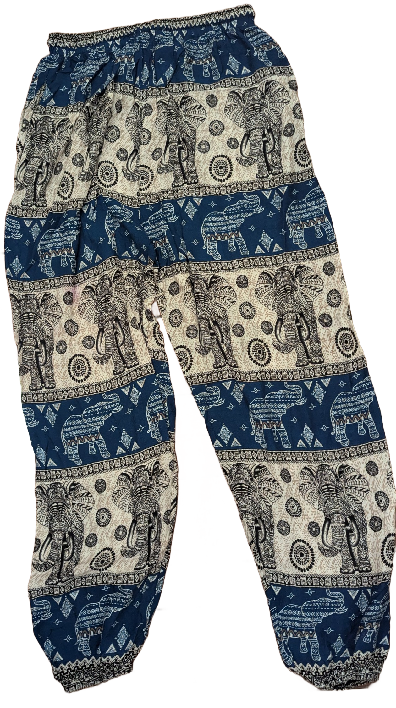 Navy & Cream Elephant Print Thai Yoga Pants – Hand Selected in Thailand