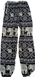 Black & Grey Elephant Medallion Thai Boho Pants – Hand Selected in Thailand