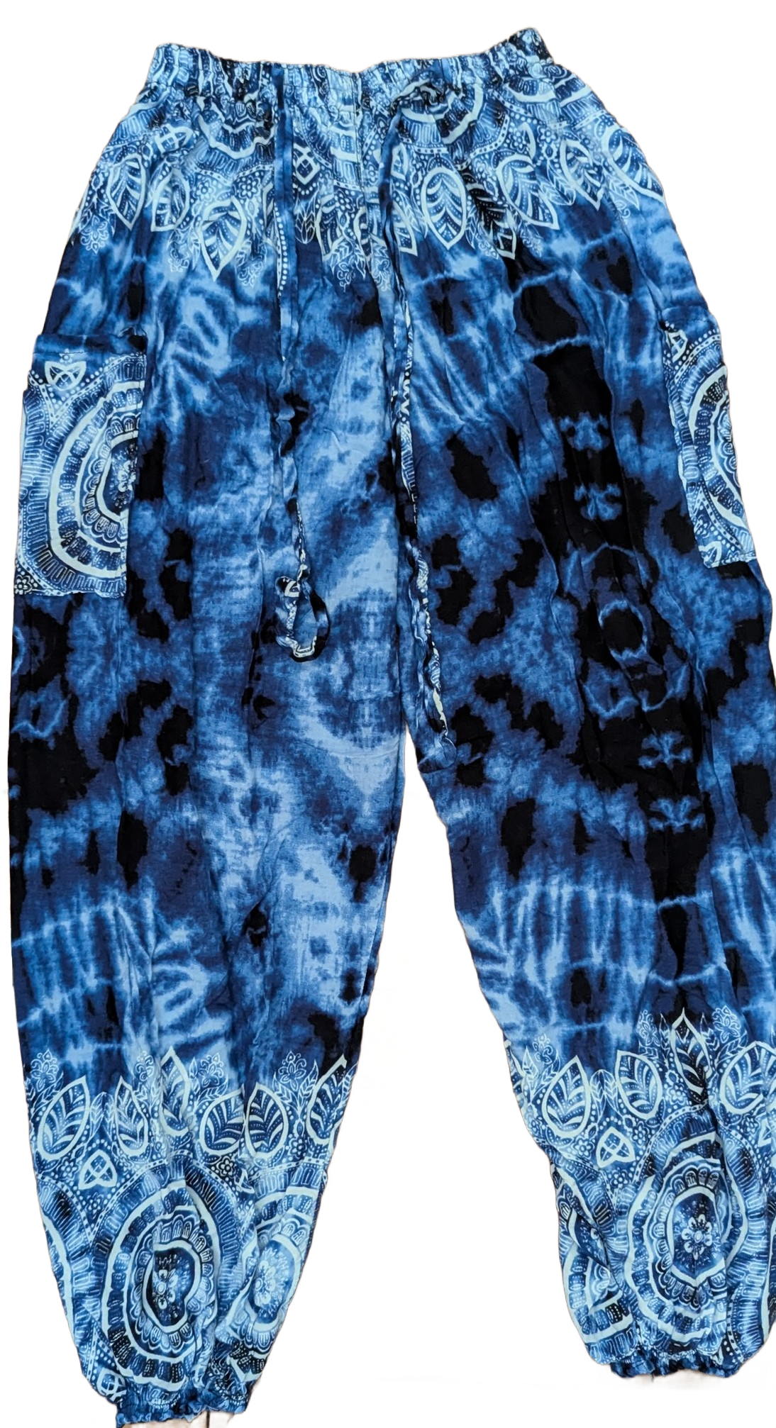 Black & Aqua Mandala Spiral Thai Harem Pants – Hand Selected in Thailand