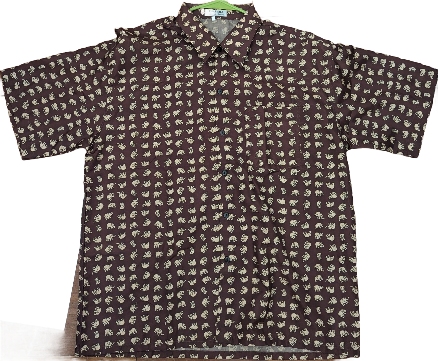 Dark Brown Elephant Print Thai Silk Shirt – Hand Selected in Thailand