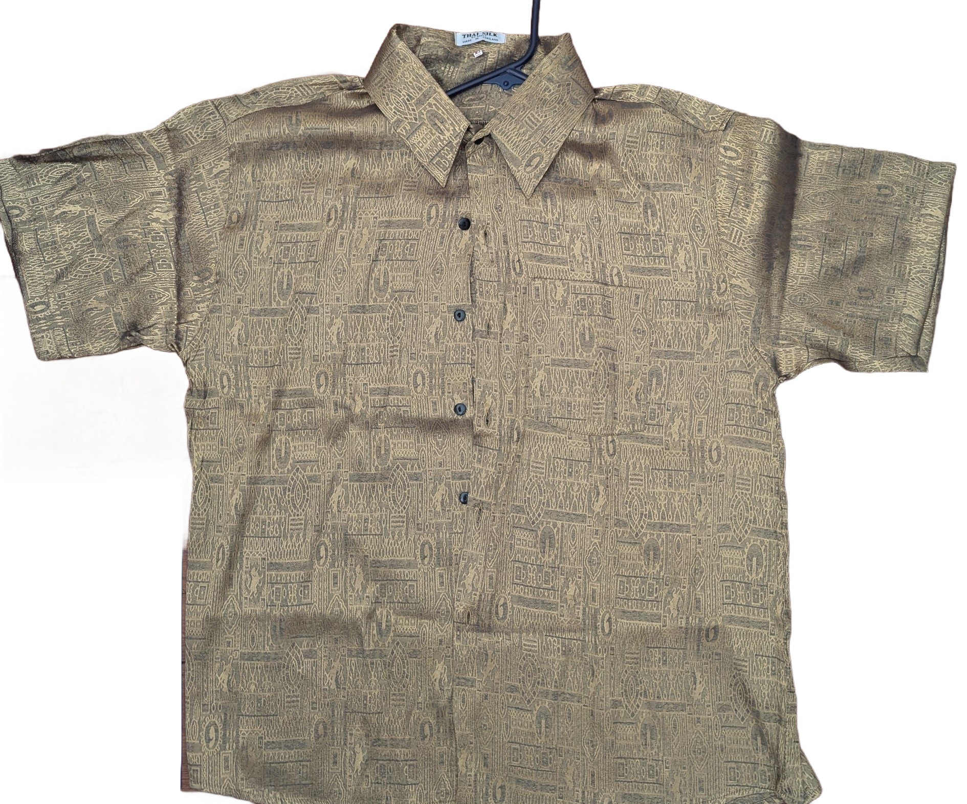 Olive Geometric Jacquard Thai Silk Shirt – Hand Selected in Thailand