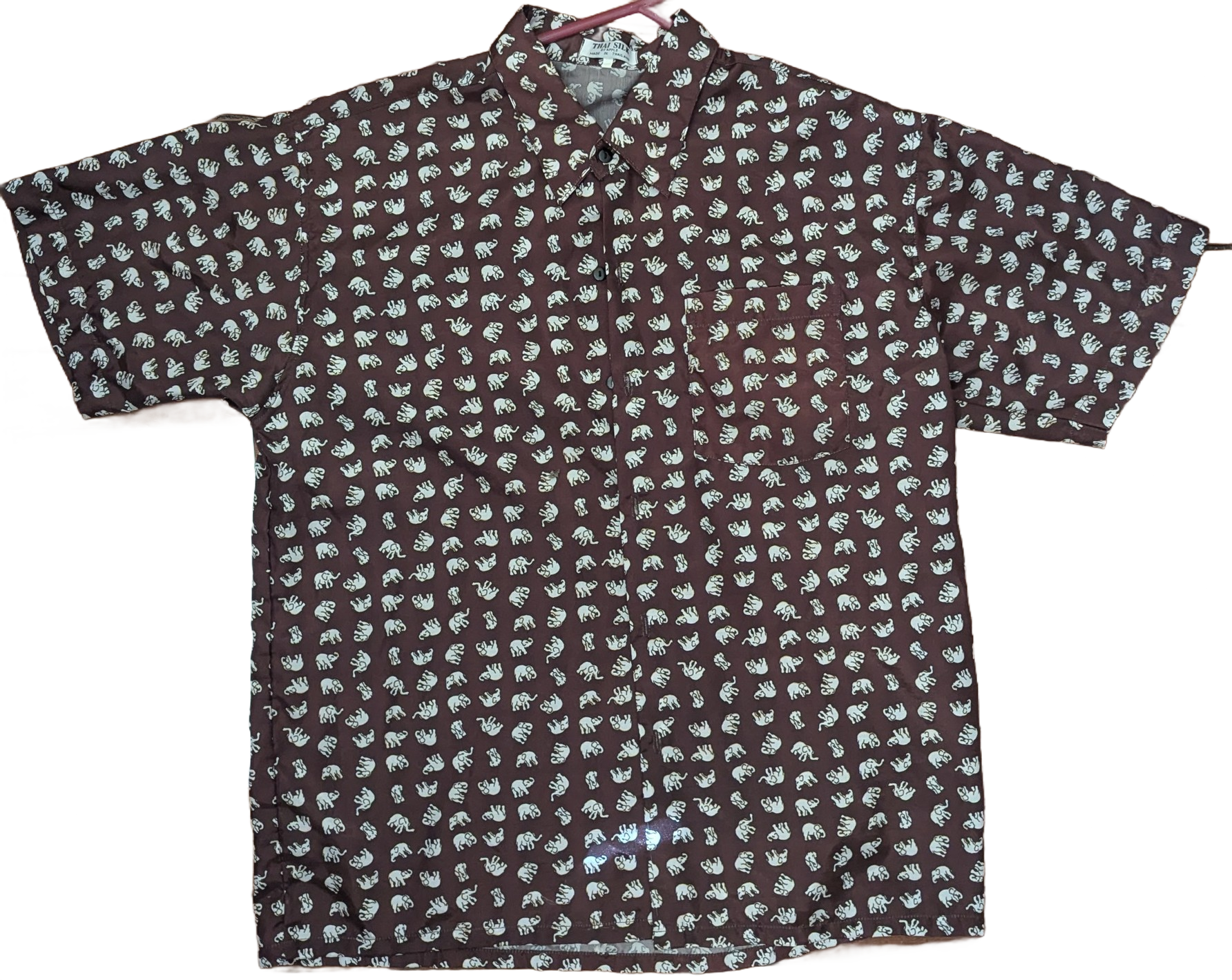 Deep Brown Elephant Print Thai Silk Shirt – Hand Selected in Thailand