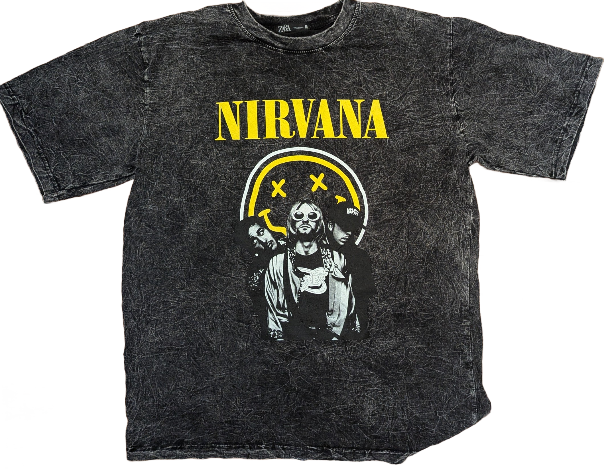 Nirvana Acid Wash Band Photo & Smiley Face T-Shirt