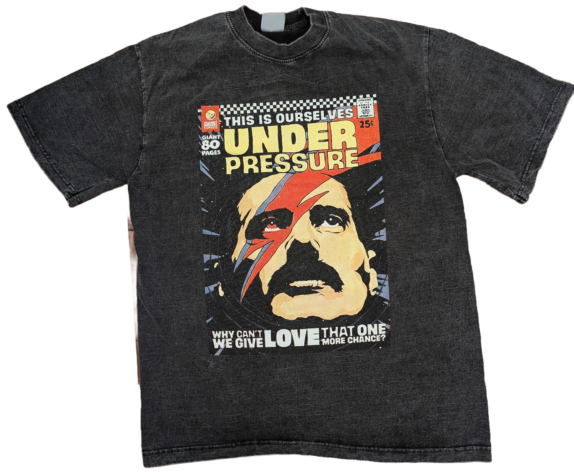 David Bowie & Queen "Under Pressure" Comic Book Acid Wash T-Shirt