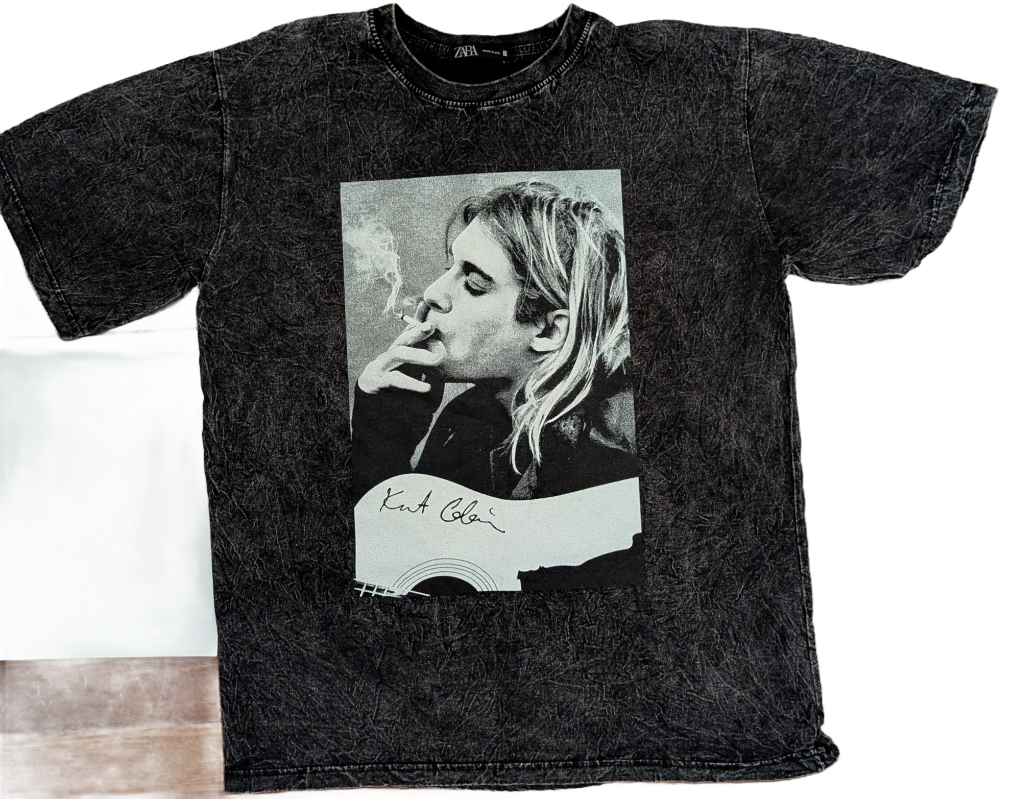 Kurt Cobain B&W Photo Acid Wash T-Shirt – Charcoal