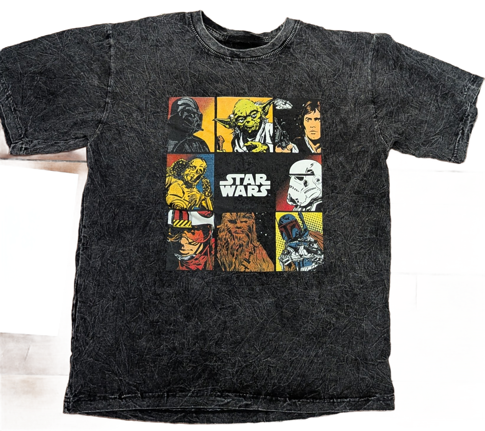 Star Wars Comic Panel Acid Wash T-Shirt – Charcoal