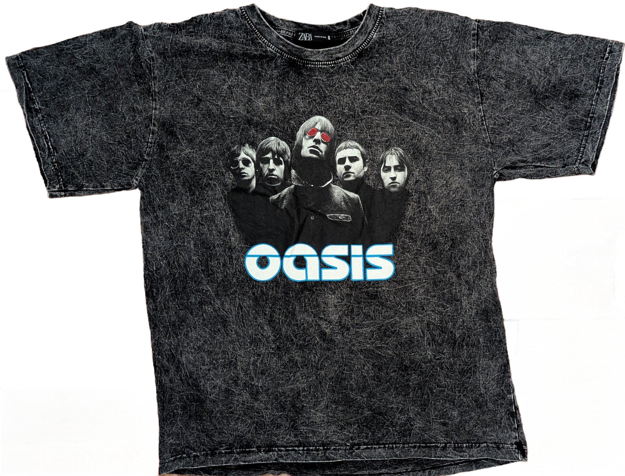 Oasis Band Photo Acid Wash T-Shirt – Charcoal