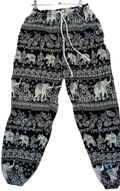 Black & White Elephant Paisley Stripe Boho Pants – Hand Selected in Thailand