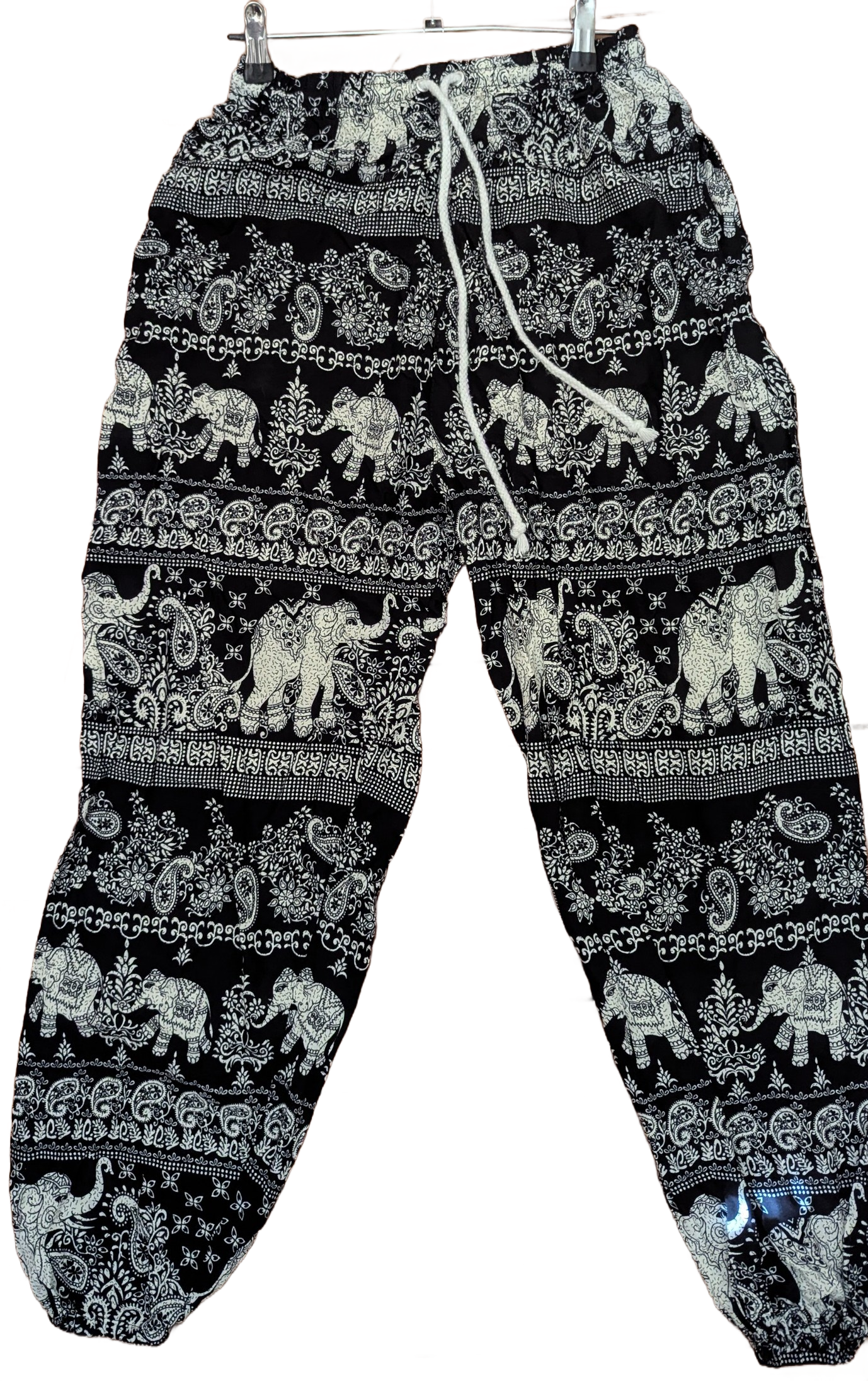 Black & White Elephant Paisley Stripe Harem Pants – Hand Selected in Thailand