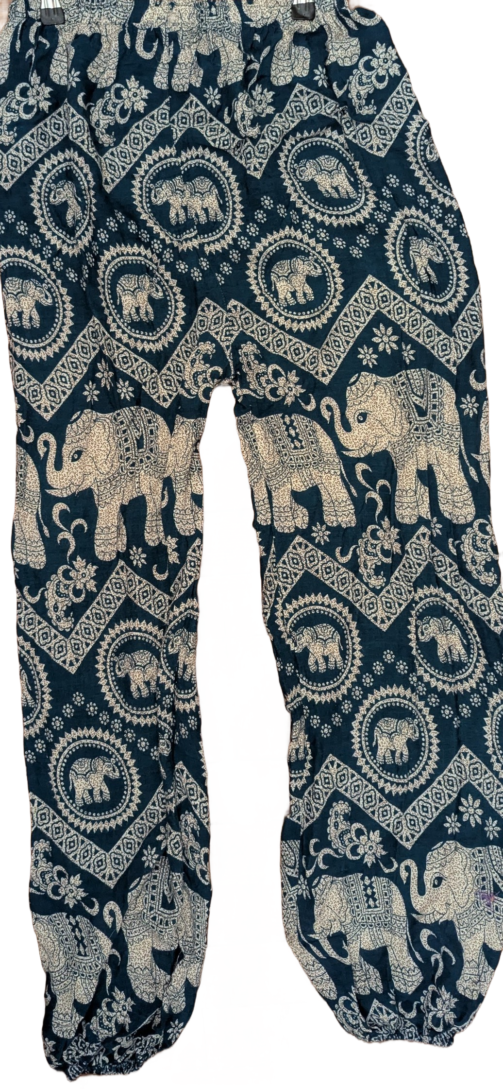 Dark Teal & Cream Elephant Medallion Yoga Pants – Hand Selected in Thailand