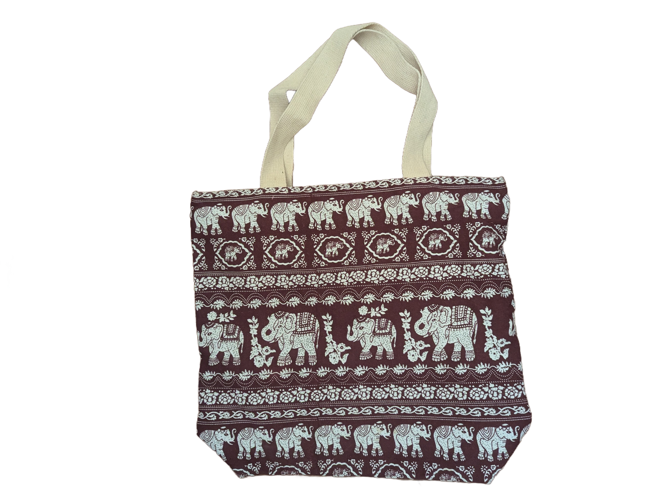 Dark Brown & Cream Elephant Stripe Canvas Tote Bag – Hand Selected in Thailand