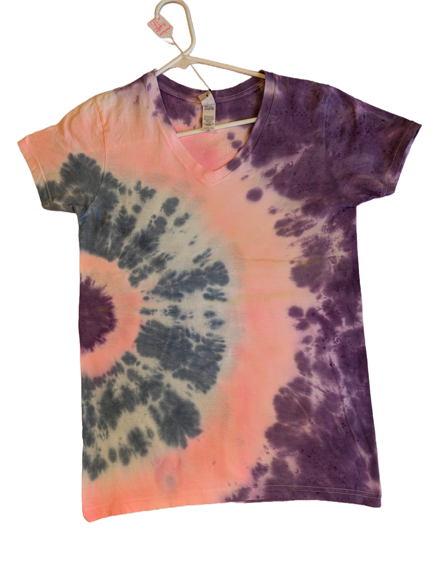 Peach & Purple Bullseye V-Neck Tie-Dye Tee