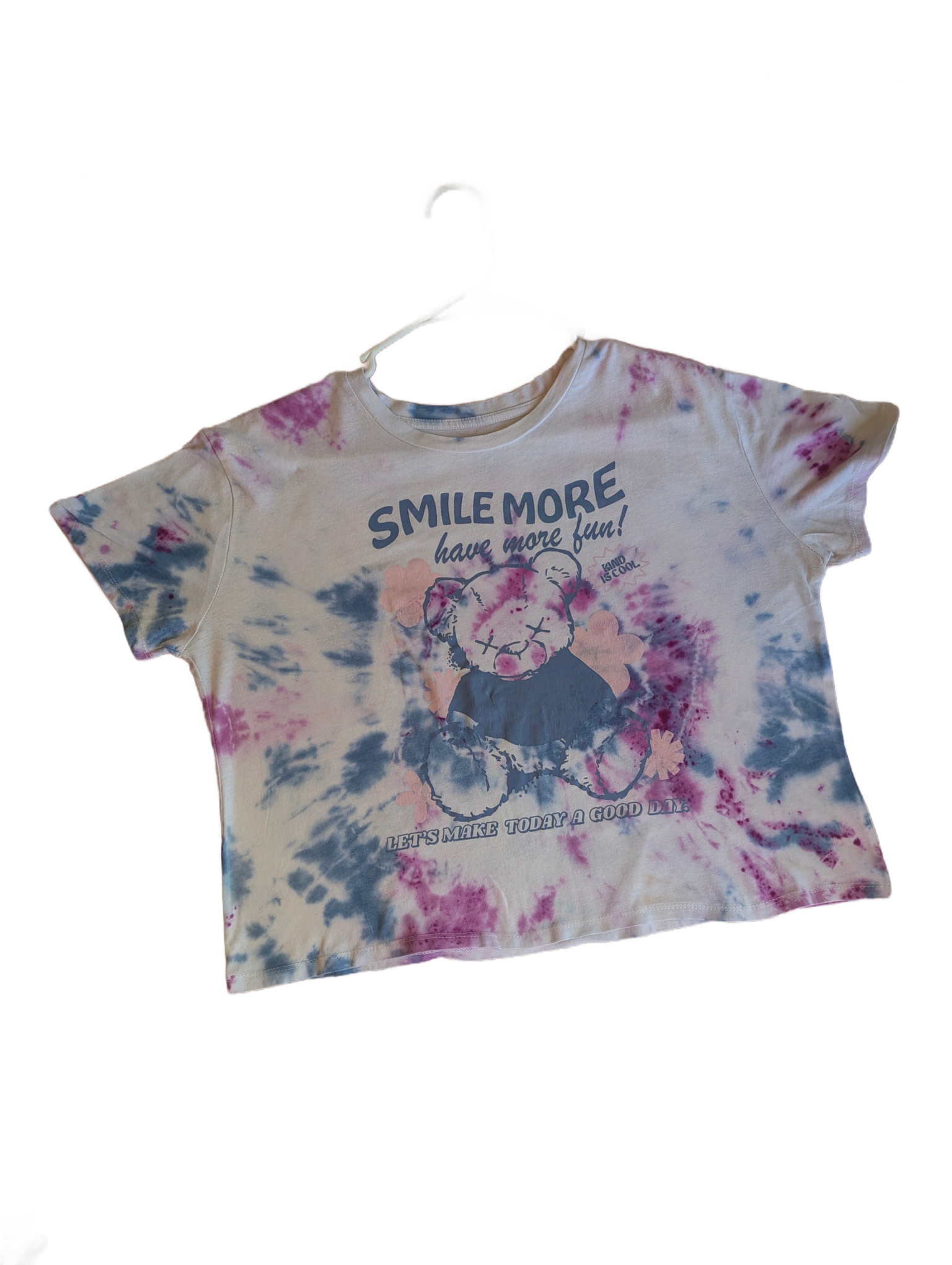 Smile More Bear Crop Tie-Dye Tee