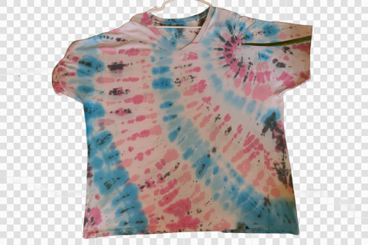 Tie-Dye Spiral V-Neck - Pink, Blue & Charcoal