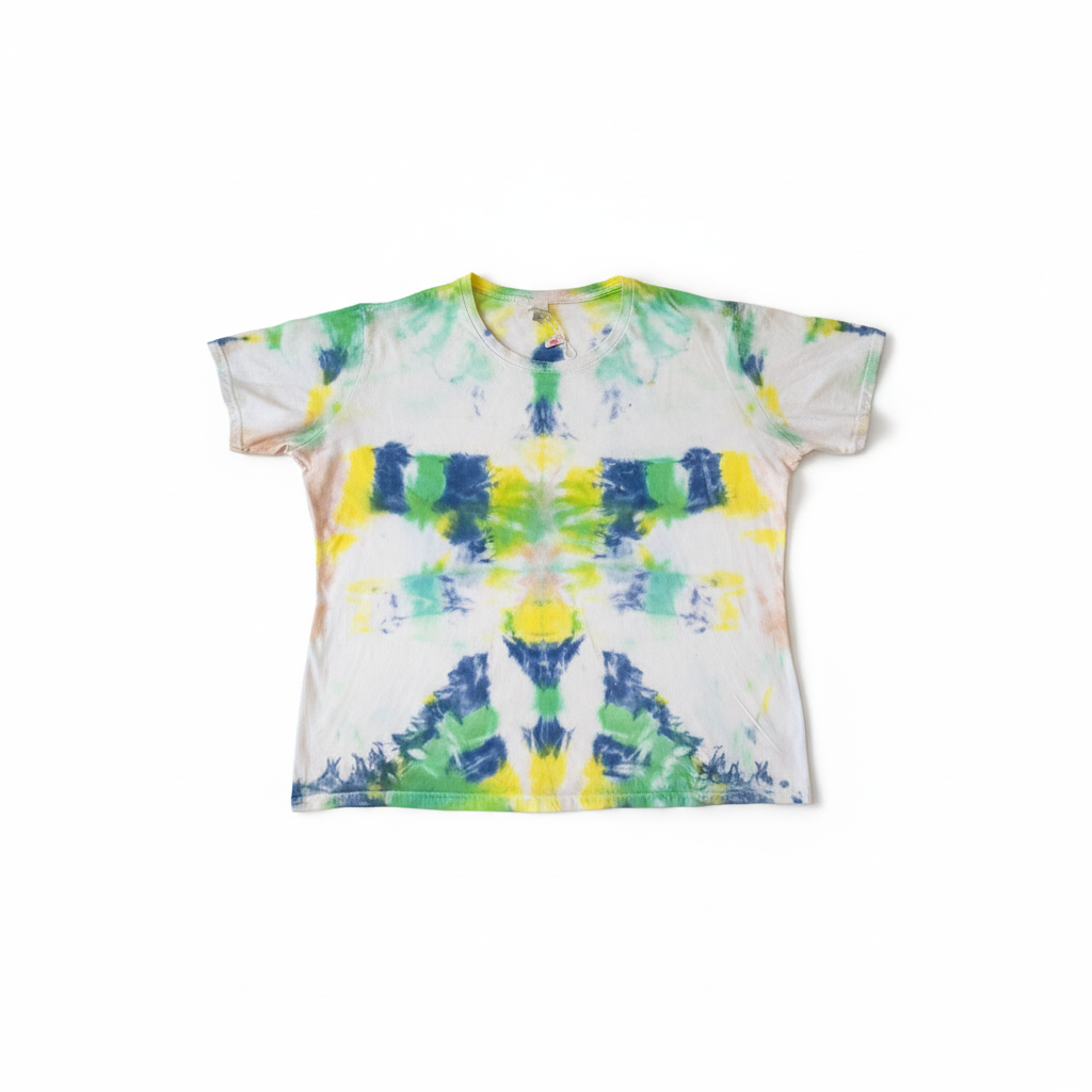 Green Yellow Navy Butterfly Crop Top