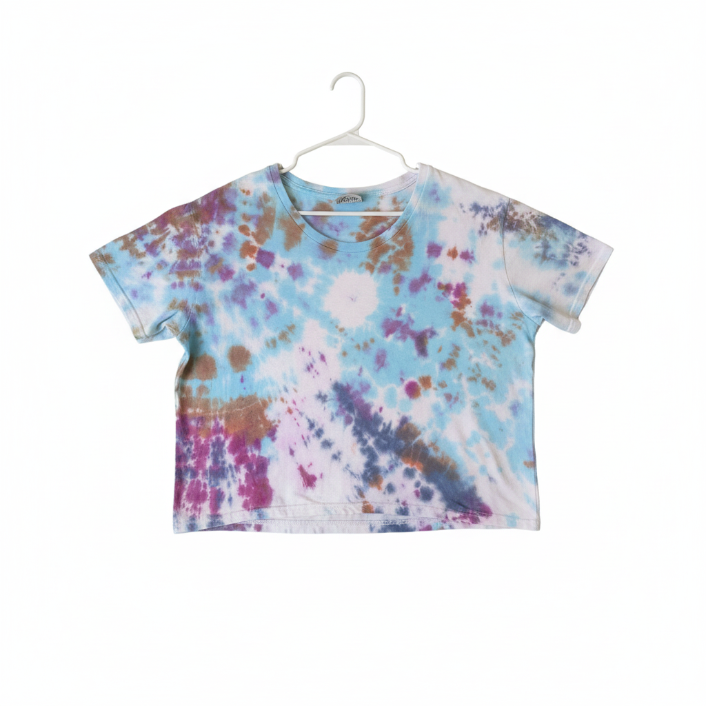 Blue spiral tie-dye crop top