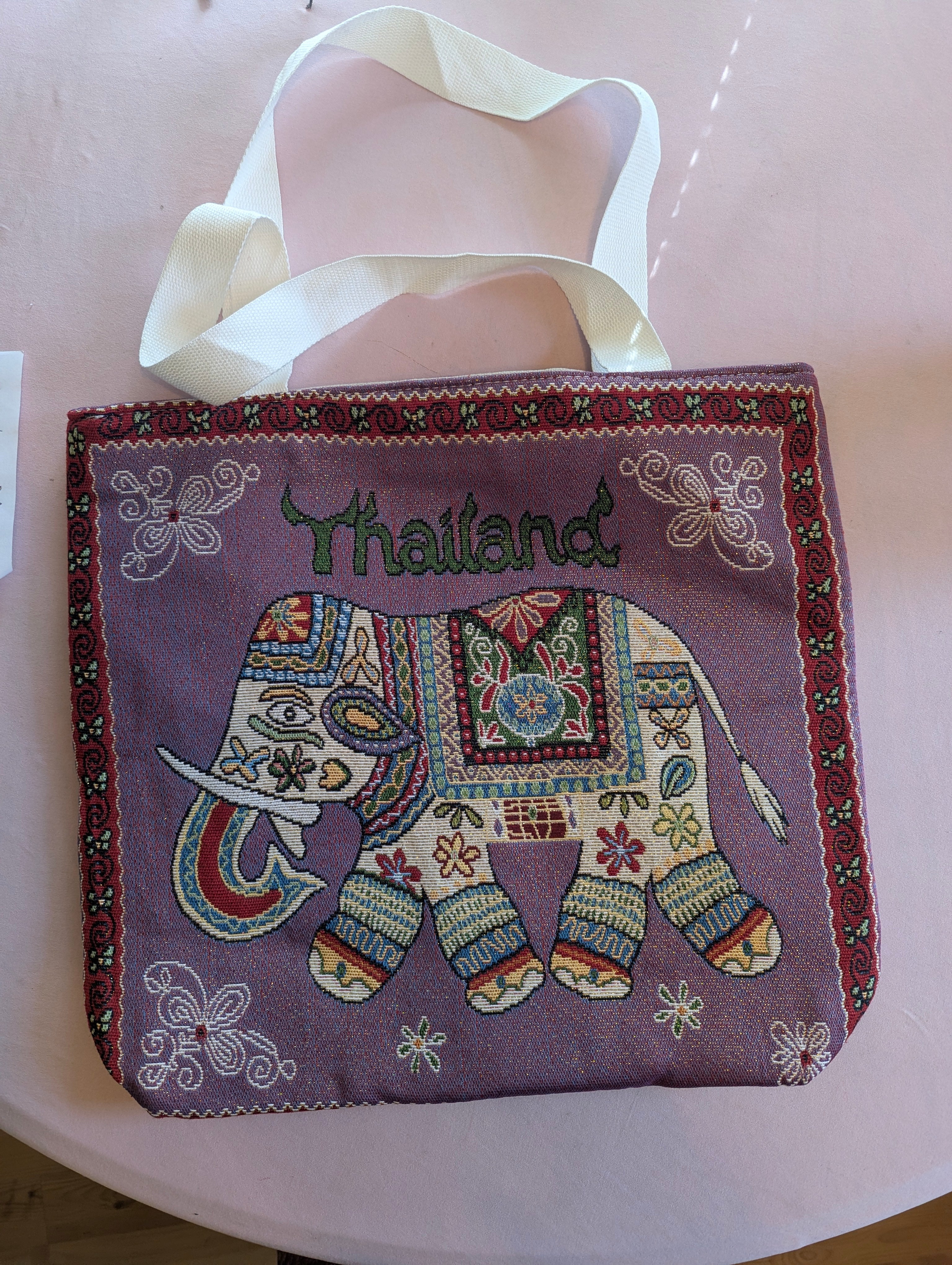 Thailand Elephant Tapestry Tote Bag – Mauve