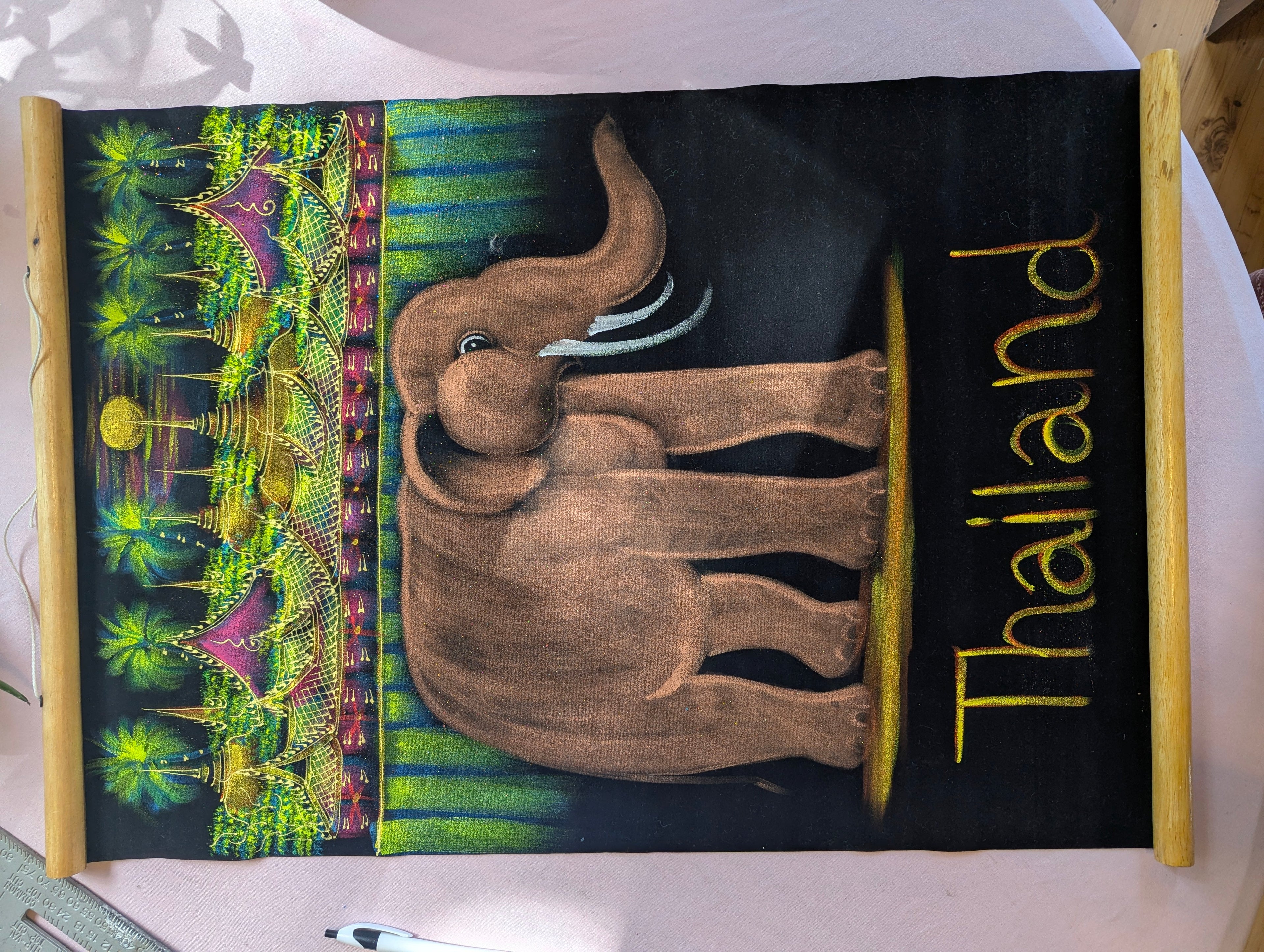 Thai Buddha & Elephant Scroll Paintings