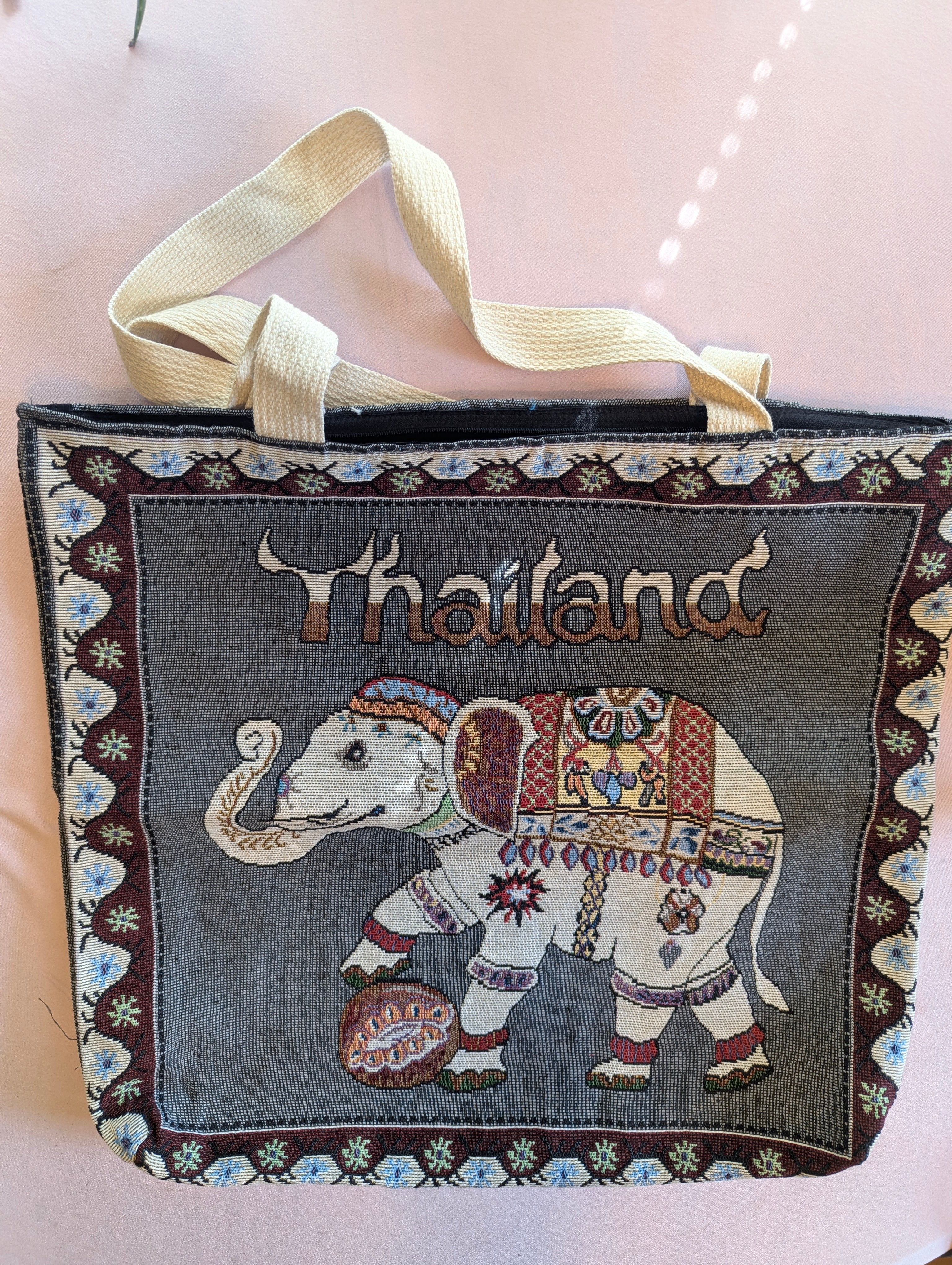 Thailand Elephant Tapestry Tote Bag – Rust