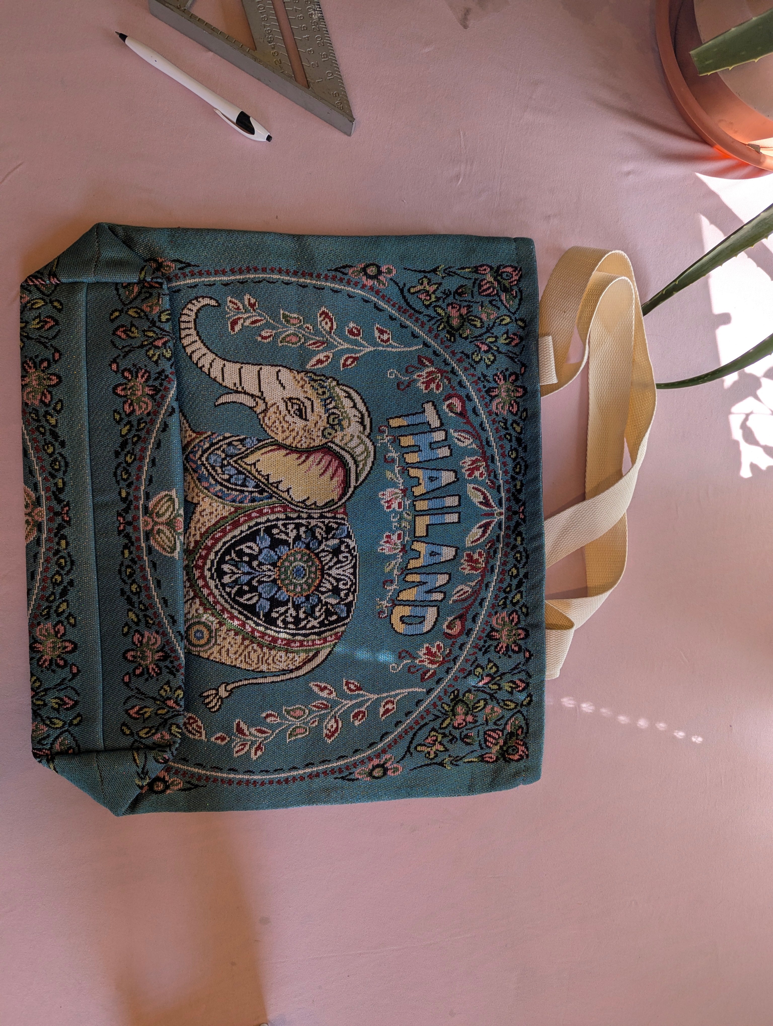 Thailand Elephant Tapestry Tote Bag – Teal